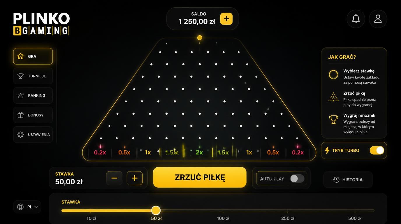 ekran startowy aplikacji plinko